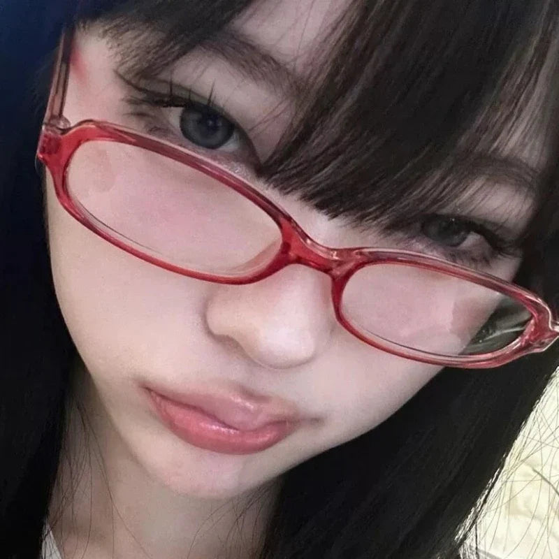 2024 Girls Y2K Retro Oval Glasses - Red & Green Frame, Anti-Blue Light Eyewear for Computer & Seaside Driving