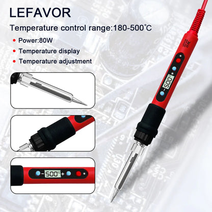 Digital 80W Soldering Iron Kit – Adjustable Temperature with LCD, Ceramic Heater & Soldering Tips