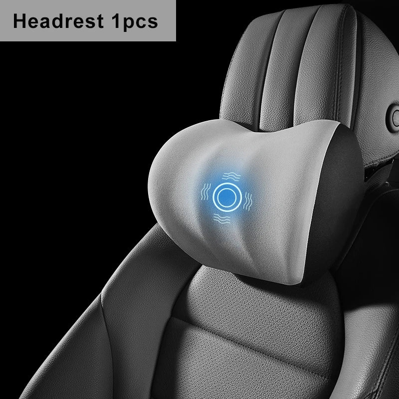 Car Electric Lumbar & Neck Massage Cushion | Single Headrest Vibration Pillow for Seat Support