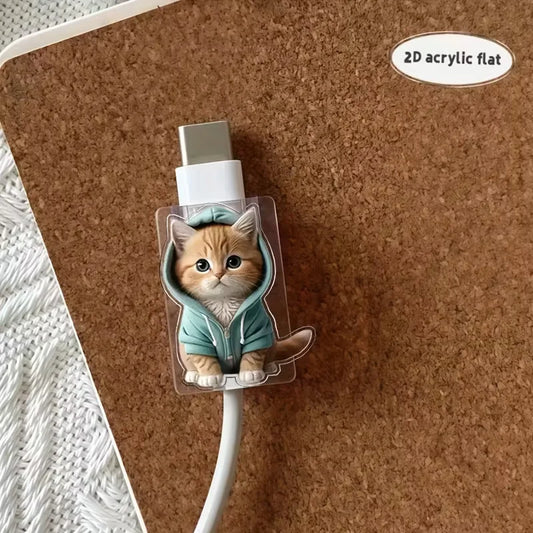 2PCS Cartoon Cat Cable Protectors - Cute Type-C Charging Cord Saver for Preventing Cable Breakage