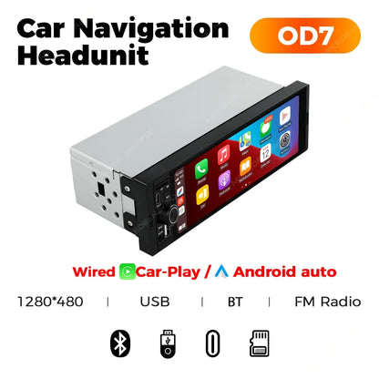 1DIN Universal 6.86" MP5 Car Radio – Wireless CarPlay Android Auto Multimedia Video Player with AUX, USB, SWC, Bluetooth & Touchscreen