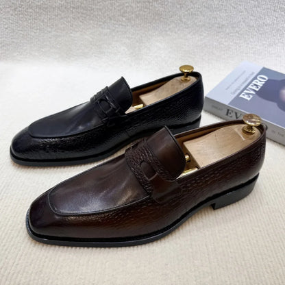 Luxury Men's Crocodile Print Leather Loafers - Double Buckle Business & Wedding Dress Shoes