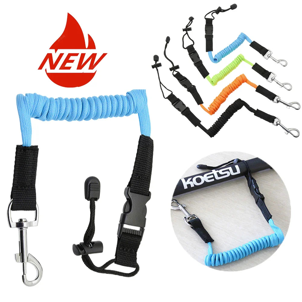 Elastic Kayak Paddle Leash — Adjustable Coiled Lanyard with Safety Hook for Fishing Rods