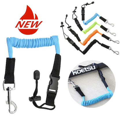 Elastic Kayak Paddle Leash — Adjustable Coiled Lanyard with Safety Hook for Fishing Rods