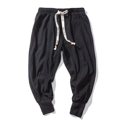 Men’s Cotton Linen Harem Pants – Solid Color Baggy Drop-Crotch Joggers with Elastic Waist Casual Streetwear Trousers