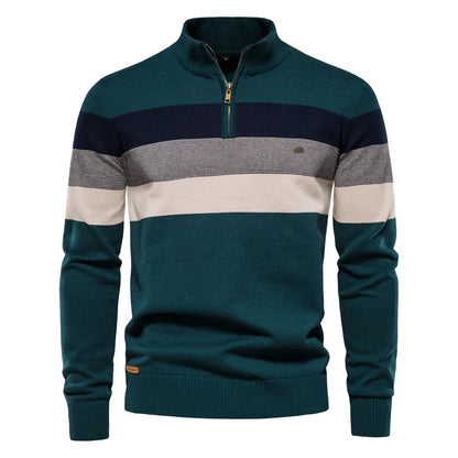 AIOPESON Men's Patchwork Sweater - Cotton Zipper Mock Neck Warm Winter Casual Pullover Top