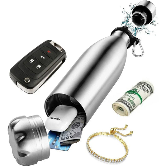 750ml Diversion Water Bottle - Portable Secret Stash Pill Organizer Can Safe, Hiding Spot for Money, Bonus Key Ring Box
