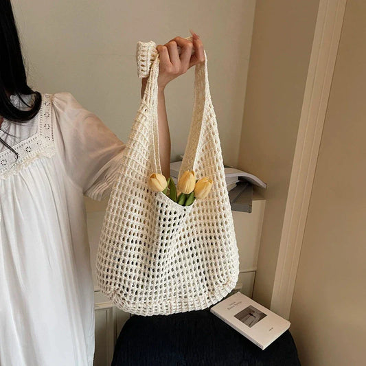 Crochet Shoulder Bag - Summer Woven Hollow Beach Tote for Vacation & Everyday Use