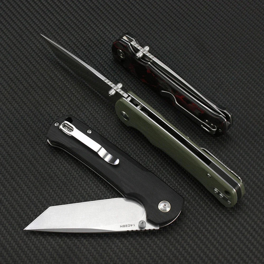 Tunafire 14C28N Steel Folding Tactical Knife – G10/Carbon Fiber Handle Flipper EDC Pocket Knife for Camping & Hunting