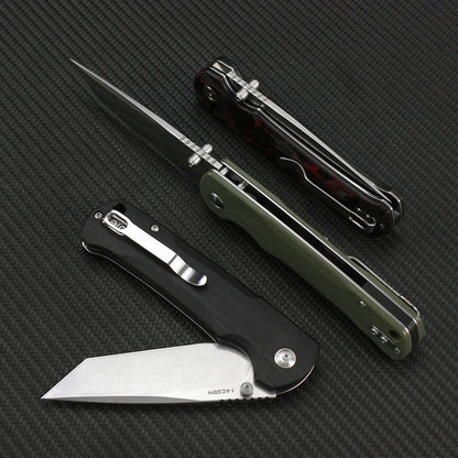 Tunafire 14C28N Steel Folding Tactical Knife – G10/Carbon Fiber Handle Flipper EDC Pocket Knife for Camping & Hunting