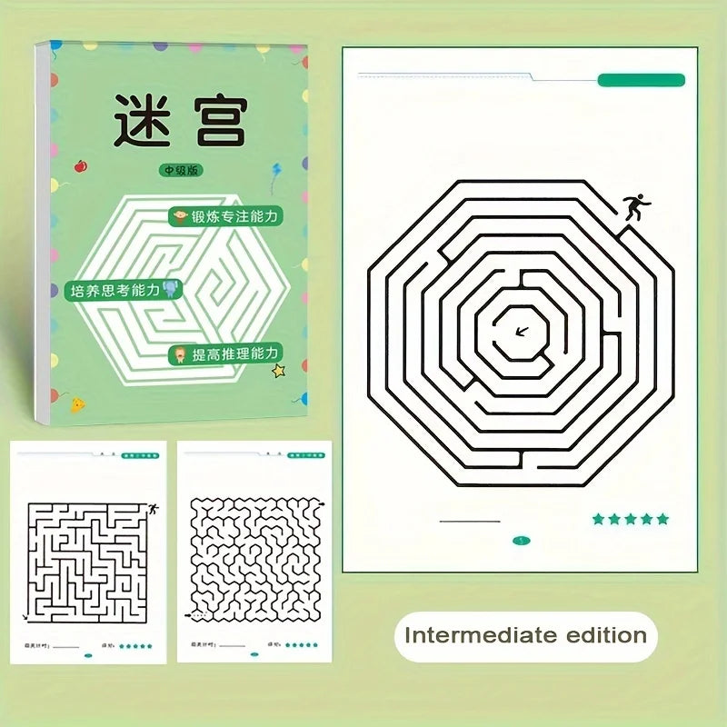 Maze Training Book – Puzzle Game to Improve Concentration, Thinking & Attention, Fun Educational Gift