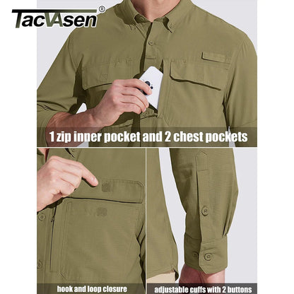 TACVASEN Men's UPF 50+ Sun Protection Fishing Shirt – Quick-Dry Long Sleeve Mesh Hiking & Work Shirt