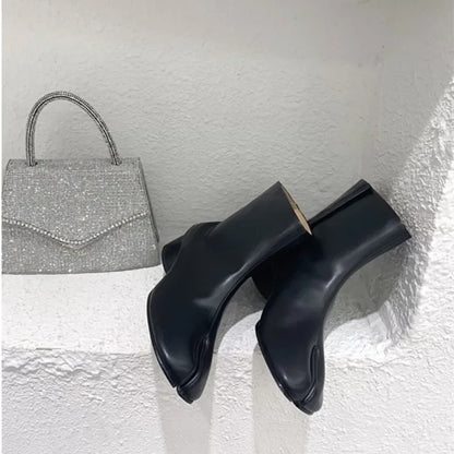 Women’s Genuine Leather Split Toe Ankle Boots - 2026 Autumn Winter Low Heel Luxury Fashion Shoes