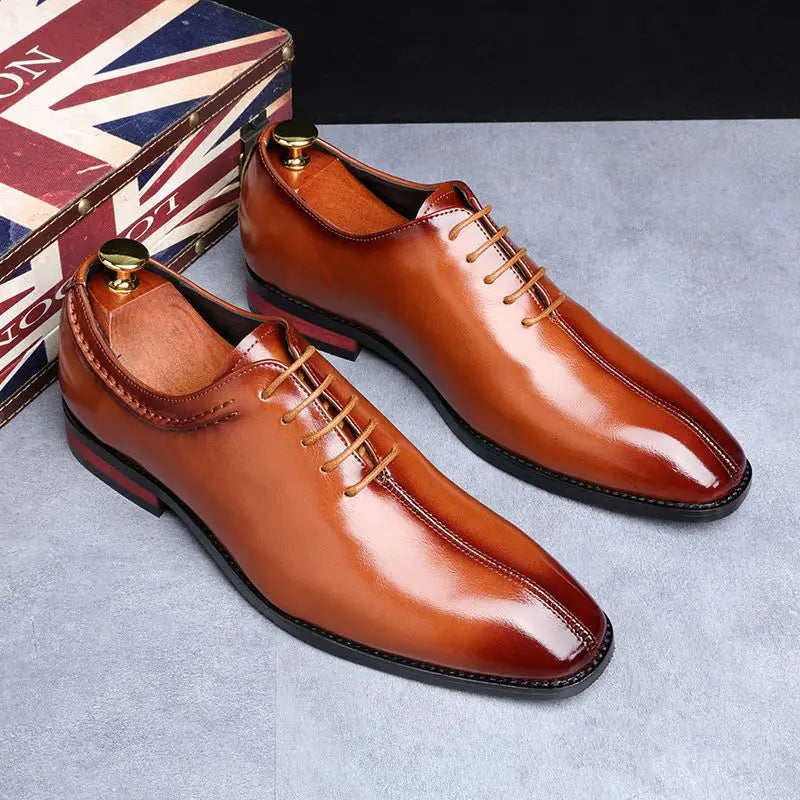 Men’s Classic Microfiber Leather Oxford Shoes - Square Toe Lace-Up Business, Office, Wedding & Party Dress Shoes
