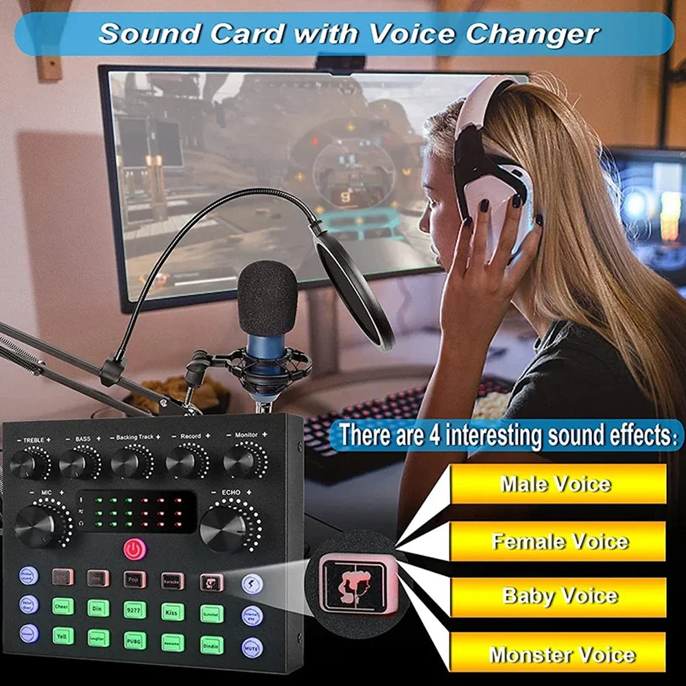 V8S Live Sound Card Bundle - Professional Microphone Recording Equipment for Podcast, DJ, Music & Live Streaming