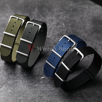Ribbed Nylon Watch Strap - 18mm 20mm 22mm Military Style Replacement Watchband
