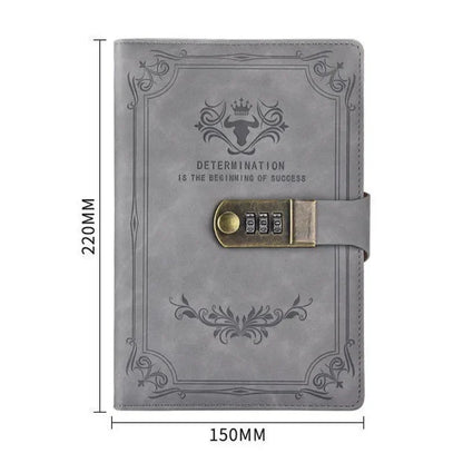 A5 Retro Password Book with Lock – 200 Pages Thick Creative Diary & Student Notepad Notebook