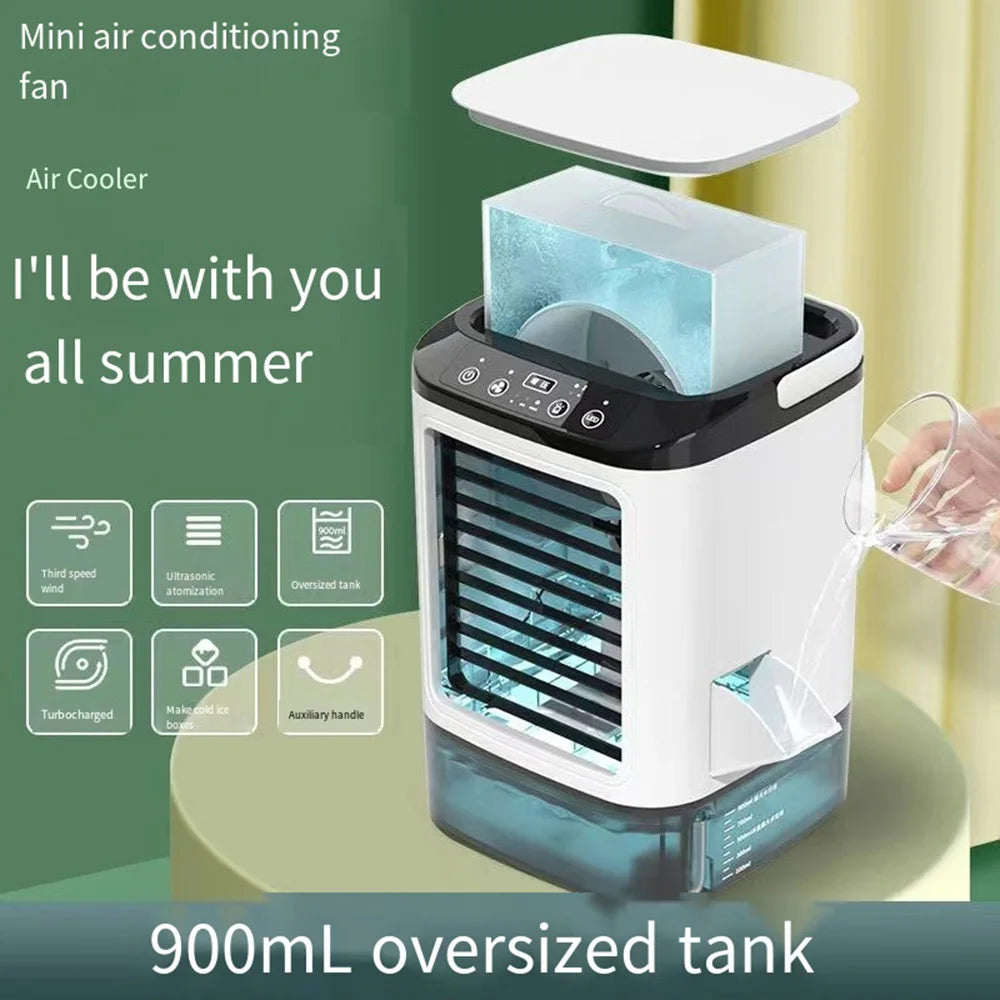 USB Portable Mini Air Conditioner Fan – 3-Speed Desktop Cooling Fan with LED Night Light, Air Cooler for Home, Office, and Camping