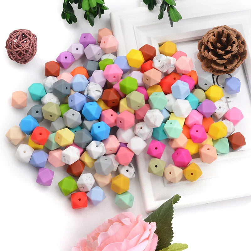 LOFCA 10PCS Hexagon Silicone Beads (14mm/17mm) – DIY Jewelry Making & Pacifier Chain Accessories Bulk Set