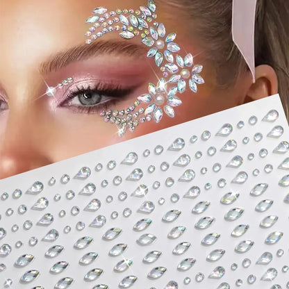 3D Holographic Teardrop Rhinestone Stickers - Self-Adhesive Crystal Diamond Face, Eye & Hair Decoration Tattoos