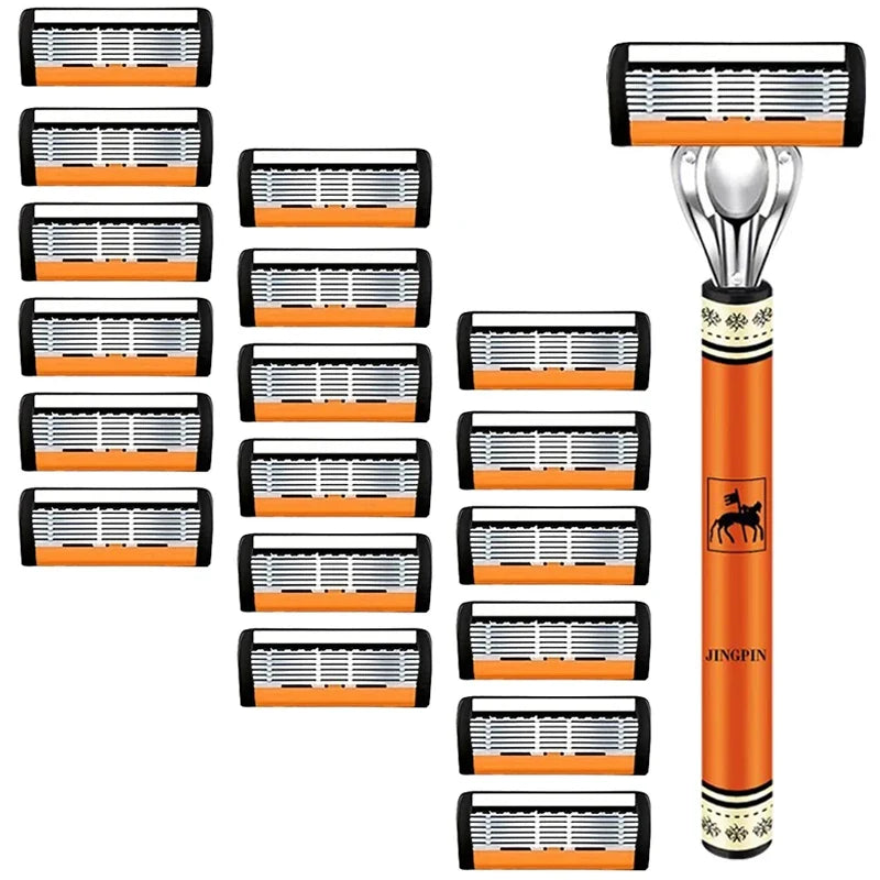 Men’s Safety Razor Set - 6-Layer Stainless Steel Replaceable Shaver Head for Smooth and Precise Shaving