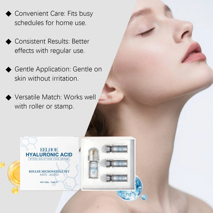 Hyaluronic Acid Face Serum Set - Moisturizing Anti-Wrinkle Facial Treatment with Roller Microneedle Tool