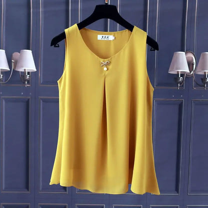 Women's Chiffon V Neck Blouse - Loose Sleeveless Plus Size Fashion Top M-5XL