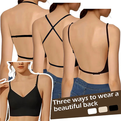 Women’s Invisible U-Plunge Bra - Backless Push-Up Strapless Lingerie with Transparent Straps for Dresses and Tops