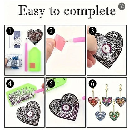 6pcs DIY Diamond Art Keychain Set - Double Sided Butterfly & Heart Crystal Rhinestone Painting Kits for Adults Crafting