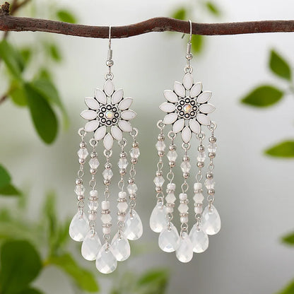 Bohemian Water Drop Tassel Earrings - Vintage Crystal Bead Long Dangle Jewelry for Women