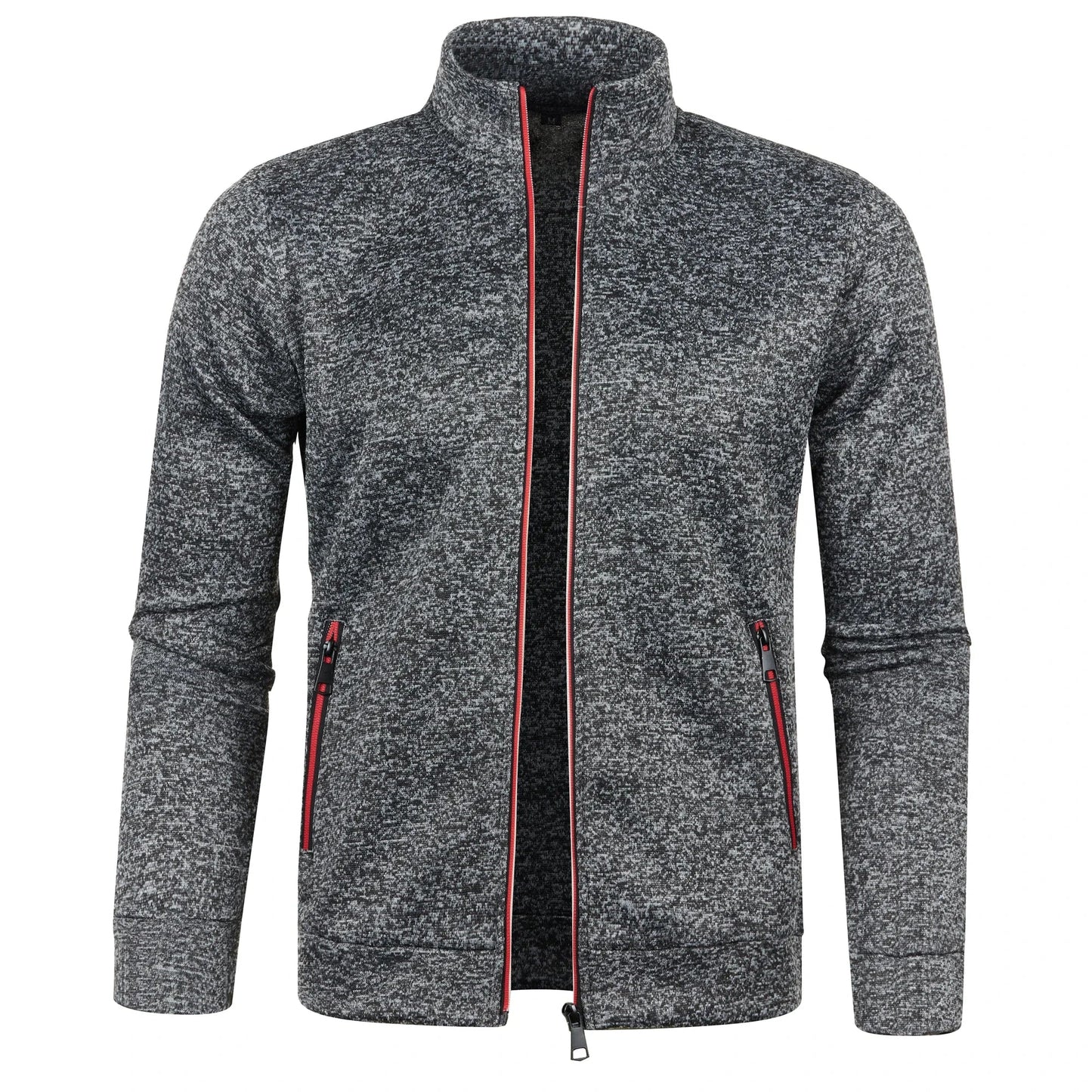 Men's Autumn Winter Zipper Sweater Jacket - Color Block Long Sleeve Slim Fit Plush Casual Warm Coat