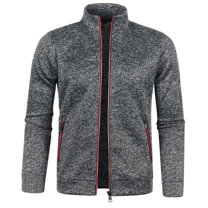 Men's Autumn Winter Zipper Sweater Jacket - Color Block Long Sleeve Slim Fit Plush Casual Warm Coat