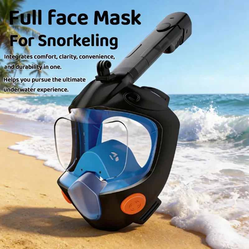 Full Face Snorkel Mask - 180° Panoramic Anti-Fog Dry-Top Leak-Resistant Diving Gear for Adults