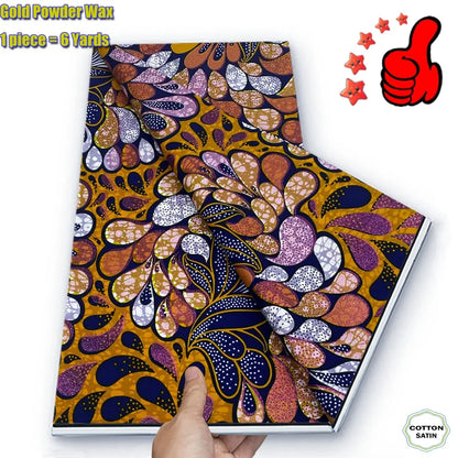 2026 African Real Wax Fabric - 100% Cotton Ankara Glitter Gold Print Batik Pagne for Women’s Fashion & Sewing