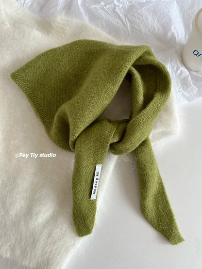 British Korean Style Wool Knitted Triangular Scarf – Multi-Functional Headscarf, Warm Knit Scarf for Women