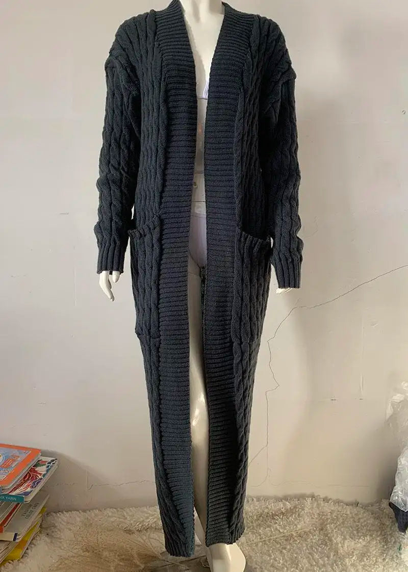 Knit Cardigan for Women – Long Green Crochet Jacket, Loose Long Sleeve Autumn/Spring Winter Sweater, 2023 Warm Jumper Coat