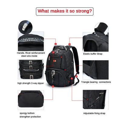 Swiss-Multifunctional 17 Inch Laptop Backpack | Durable 45L Travel Bag | College Bookbag with USB Charging Port