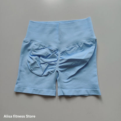 Summer High Waisted Yoga Shorts - Seamless Tummy Control Fitness Running Shorts with Solid Color Stretch Leggings Style