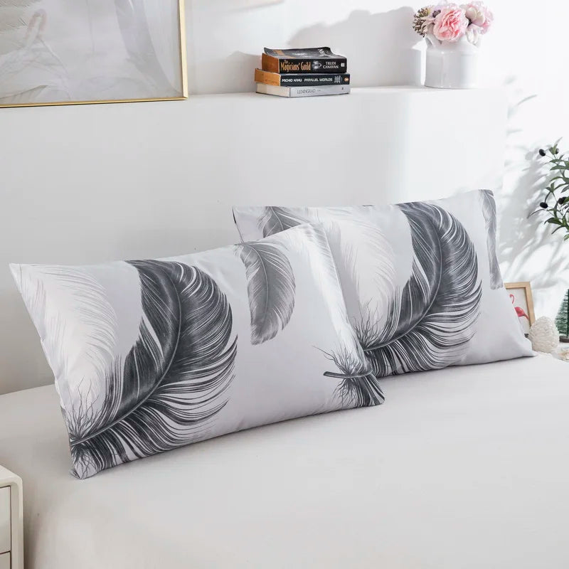 Grey Feather Duvet Cover Set – Full/Queen Boho Bedding with Soft Reversible White Comforter Cover for Kids & Teens