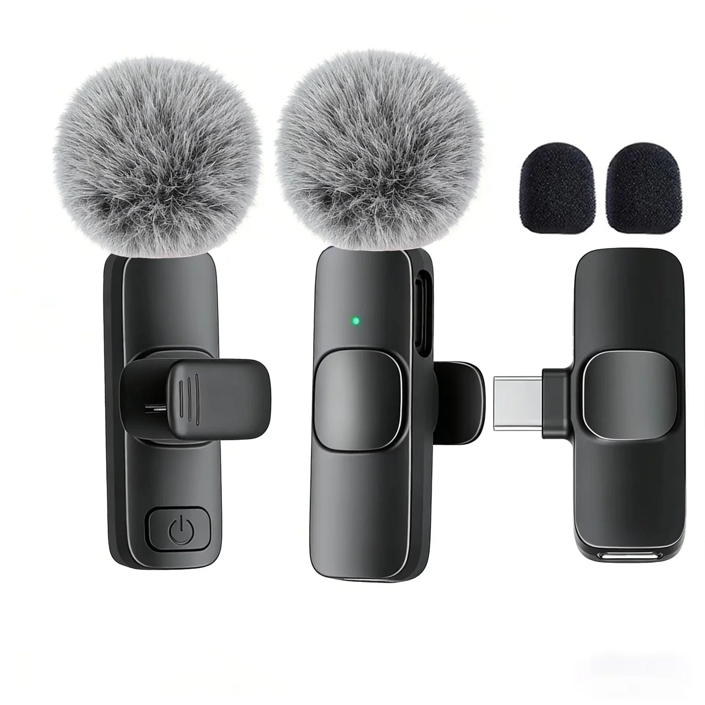 Mini Type-C Wireless Lavalier Microphone - Dual Person Noise Cancelling Audio Mic System for Recording & Streaming
