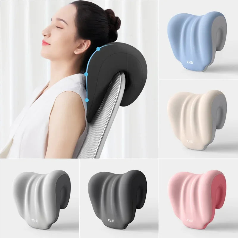 Ergonomic Office Nap Pillow – Portable Light Blue Neck Support Cushion with Adjustable Strap for Supine & Natural Sleep