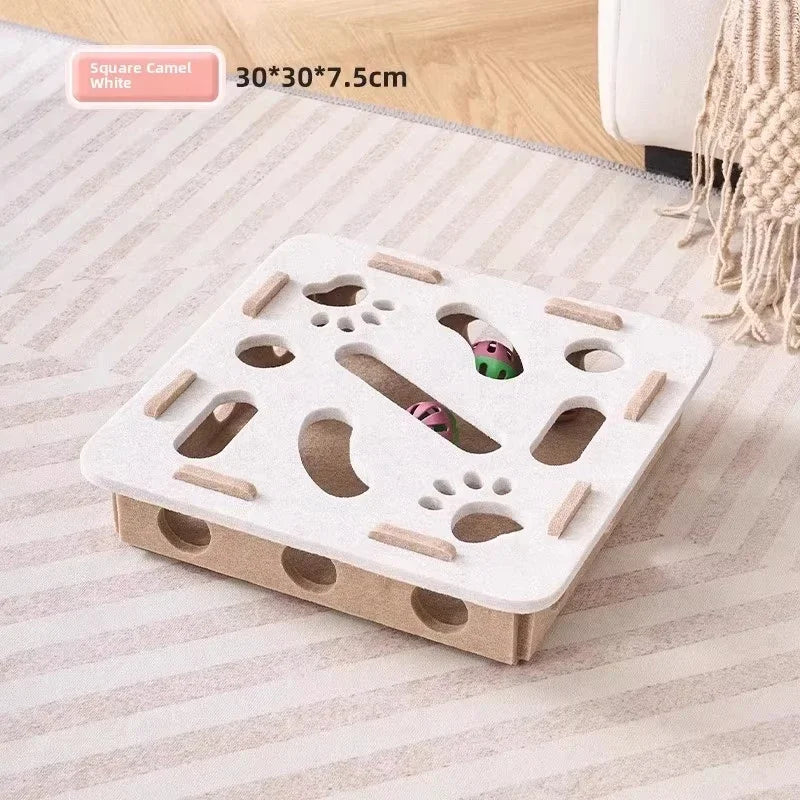 Cat Felt Puzzle Toy Box - Interactive Exercise & Hunting Game With Ball for Indoor Cats