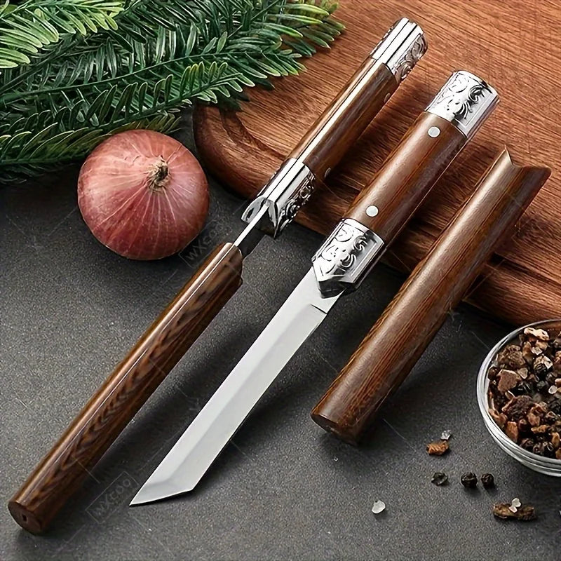 Premium Stainless Steel Utility Knife - Carved Outdoor Pocket Knife for Meat Cutting, Fruit Peeling and Portable Use
