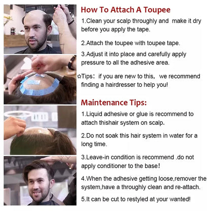 0.08mm Full Skin PU Toupee for Men – V Loop Human Hair Wig in Brown (#22) & Black (#1B) – Hair Replacement Unit