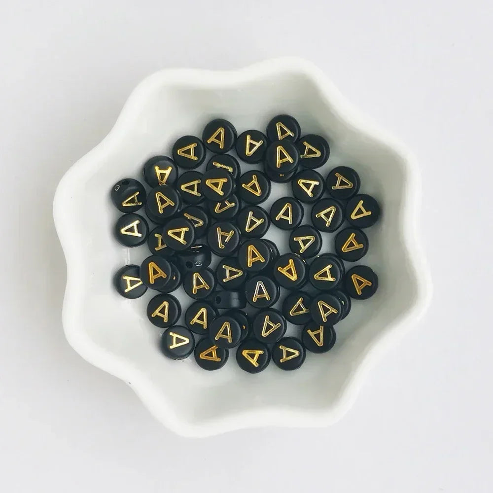A-Z Alphabet Beads Set - 100-500pcs Black Gold Acrylic Letter Beads for DIY Jewelry Making Charm Bracelets Accessories