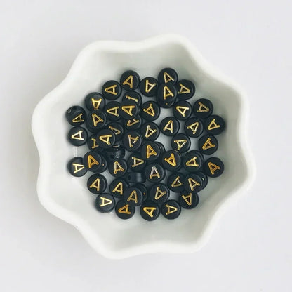 A-Z Alphabet Beads Set - 100-500pcs Black Gold Acrylic Letter Beads for DIY Jewelry Making Charm Bracelets Accessories
