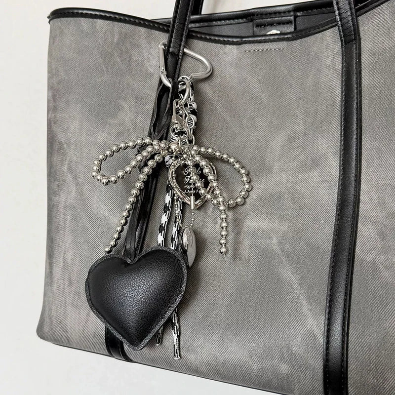 Bow Bag Keychain - Heart Charm Phone Strap Braided Pendant
