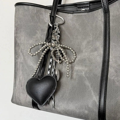 Bow Bag Keychain - Heart Charm Phone Strap Braided Pendant
