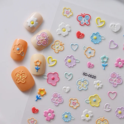 5D Macaron Nail Stickers - Embossed Flower, Fruit, Bear & Rabbit Charms for Summer DIY Manicure Decoration