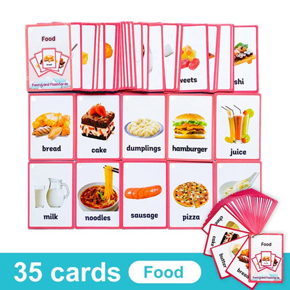 Kids English Vocabulary Flashcards - 26 Themes Fruits Animals Vehicles & Learning Activity Cards